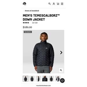 $180 Mountain Hardware Temescalborz Down Packable Puffer Jacket Black Mens XL